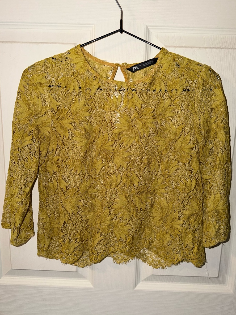 Zara Mustard Yellow Crocheted Lace Floral Blouse